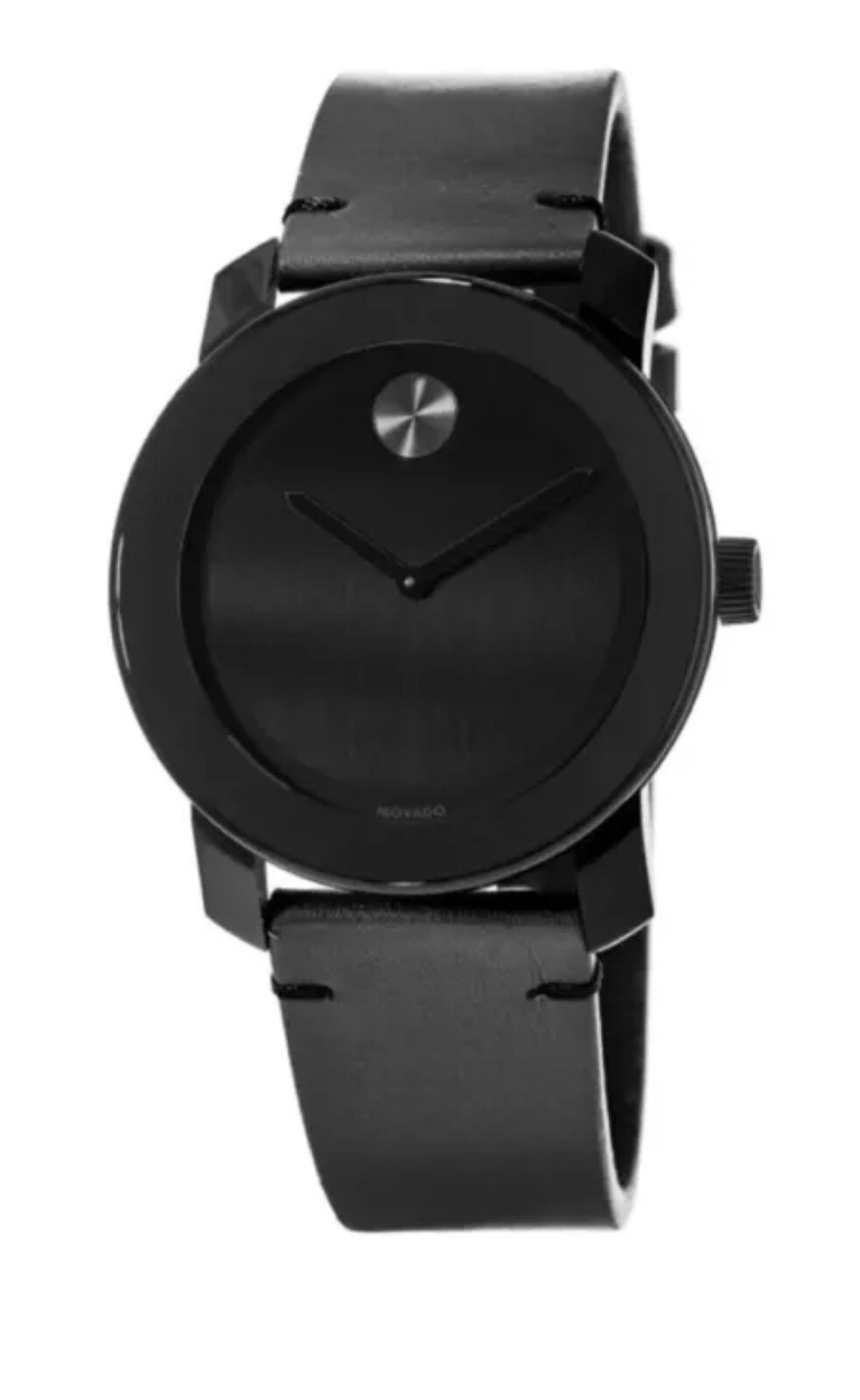 Brand New Movado Bold Men’s TR90 Black Dial Black Leather Strap Watch 3600306
