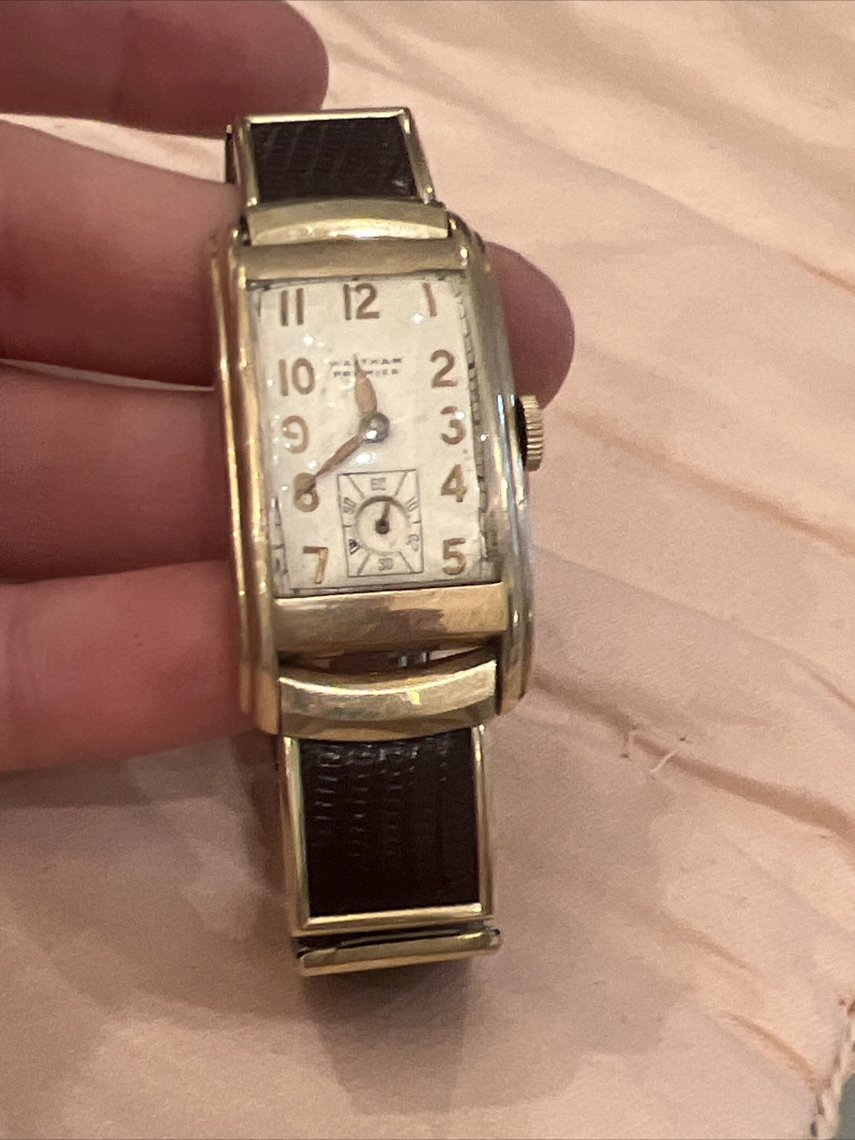 Men’s Watch waltham premier mens mcm band leather mid century band antique vtg