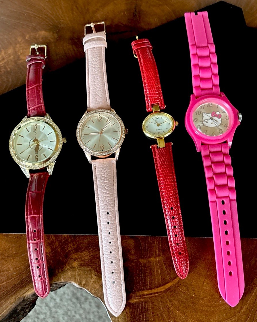 Baby Phat, Hello Kitty, Red And Pink Watch Bundle 4 Ladies Watches Need Battery
