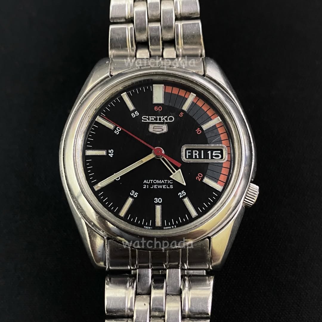 Rare SEIKO5 Rally SNK375K1 Automatic 7S26-00V0 Black Dial Men’sWatch Vintage