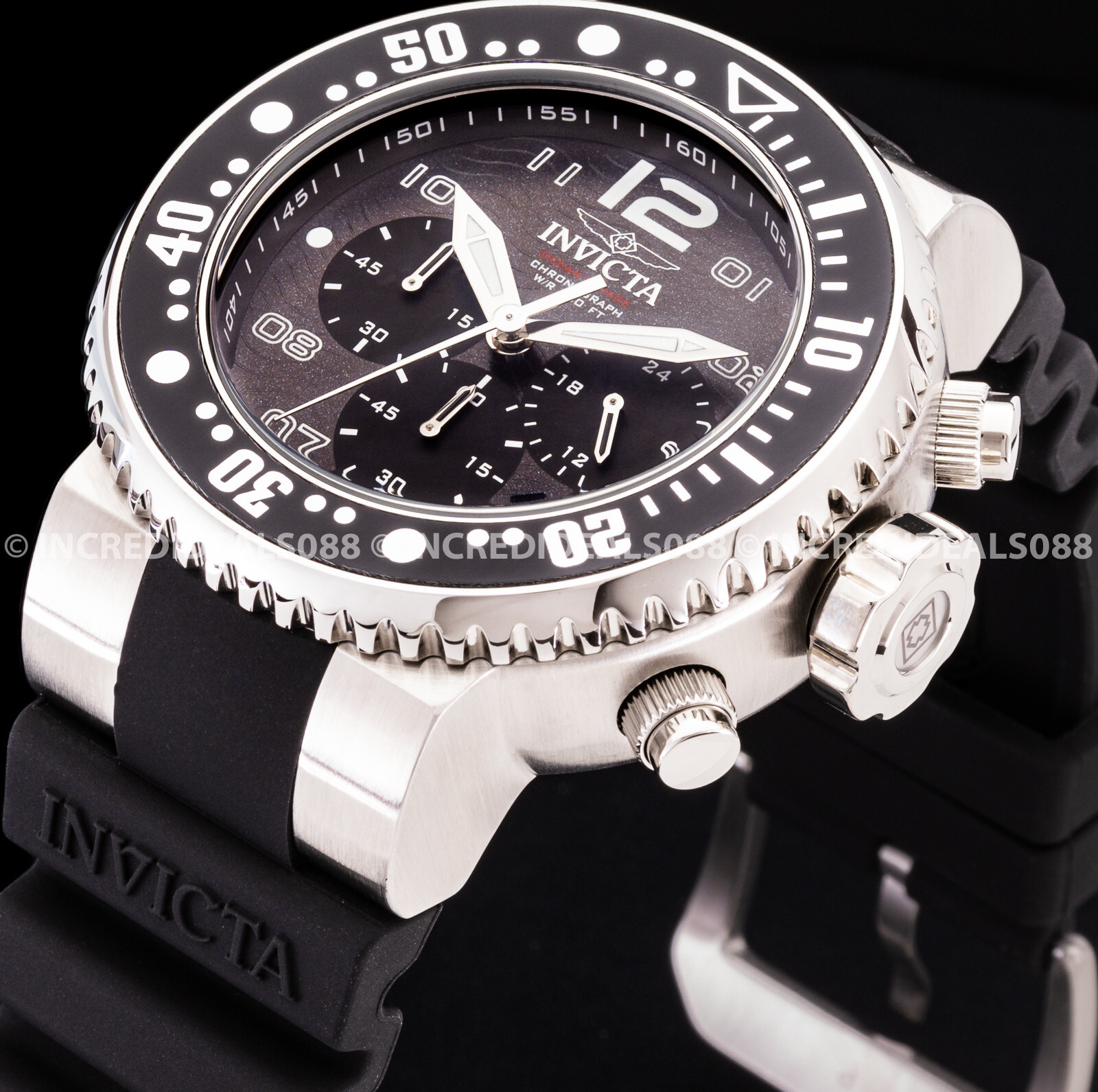Invicta Men GRAND PRO DIVER Chronograph Silver Black Dial 52mm Strap Watch