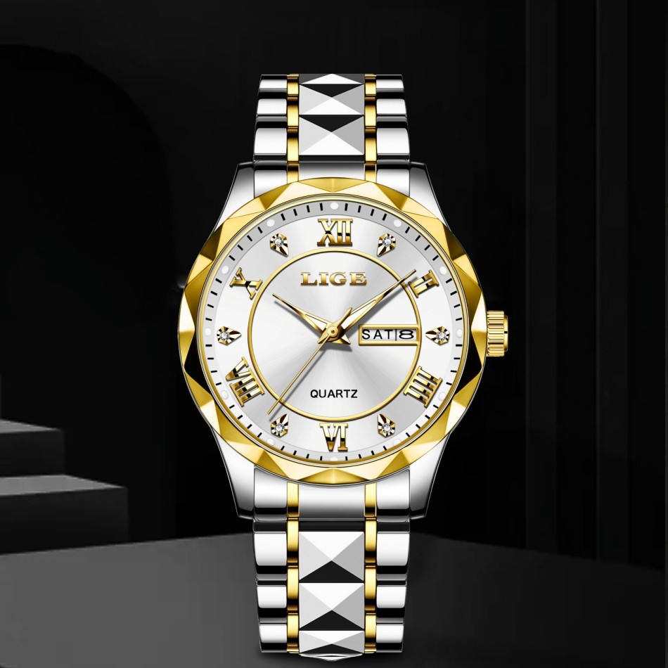 LIGE Luxury Quartz Men Watch Stainless Steel Date Waterproof Luminous Wristwatch