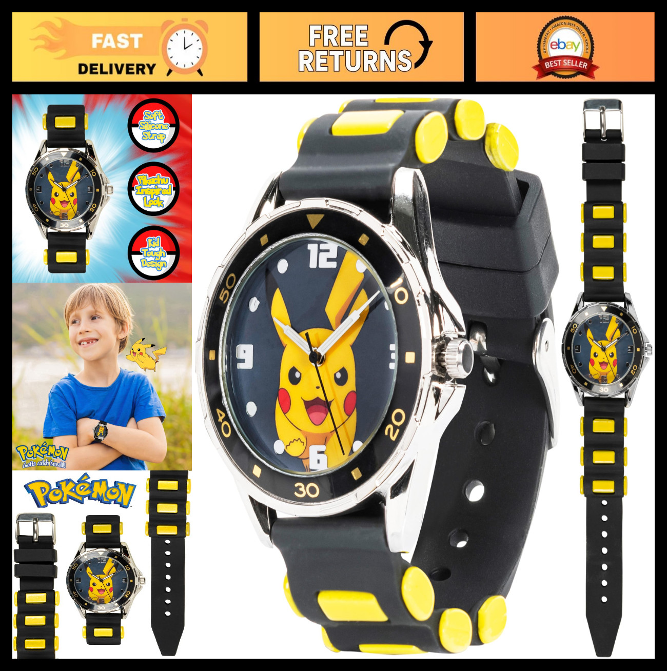 Pokemon Pikachu Analog Quartz Watch for Kids & Adults – Fun & Stylish Timepiece