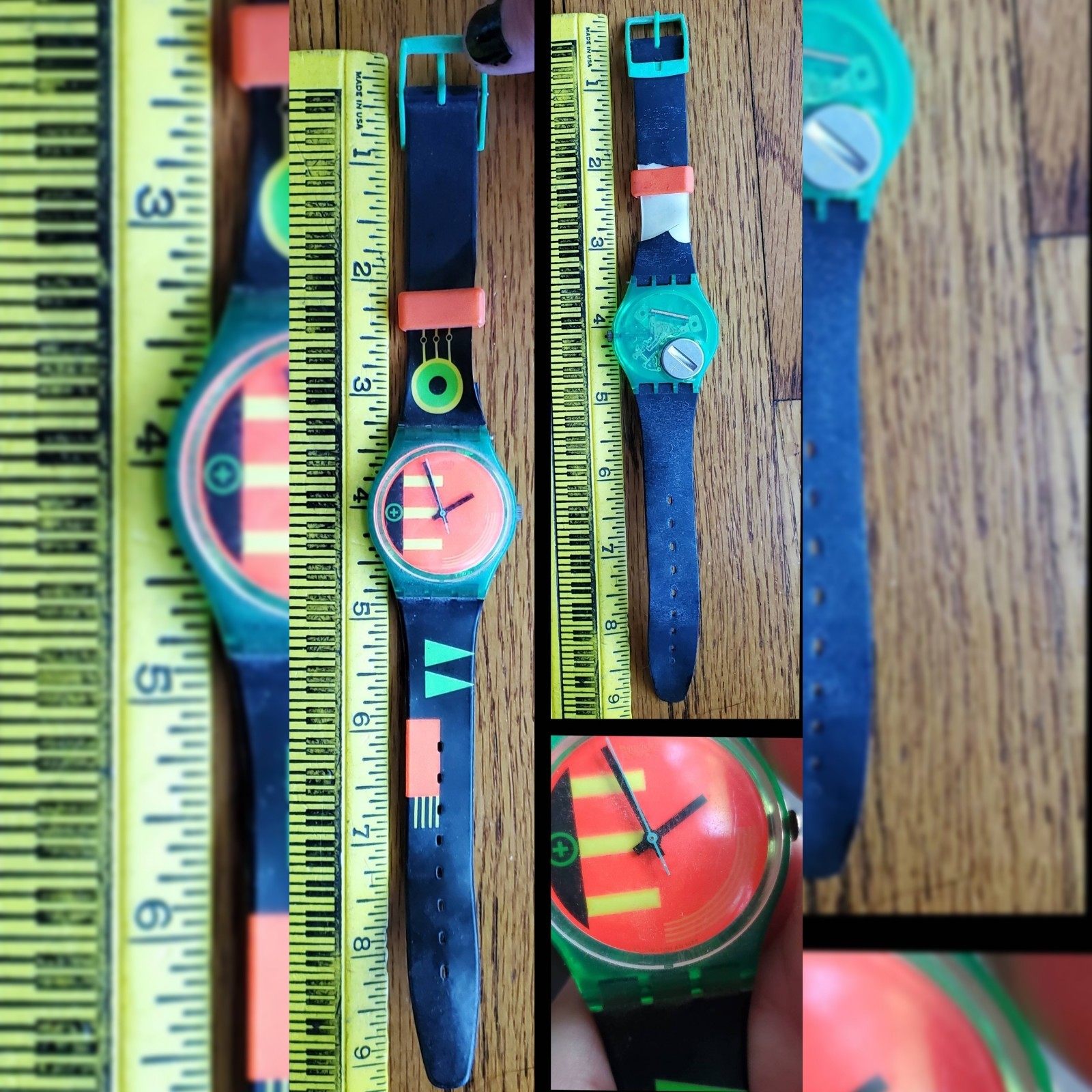 RARE Vintage 1988 SWATCH ‘Neo Rider’ Black w/ Neon Orange Green Yellow Geometric