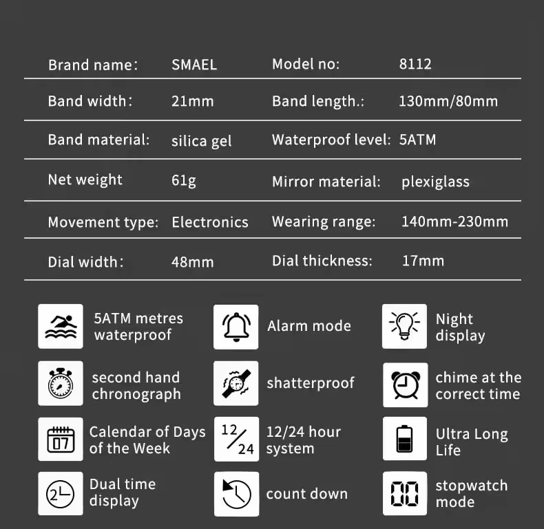 SMAEL Brand Dual Display Luminous Fashion Business Sport Men’s Quartz Watch