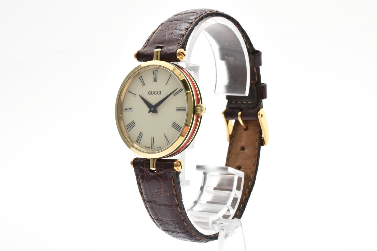 Gucci 2000M Quartz Men’s Watch Sherry Line Ivory Dial Gold Plated Leather #109
