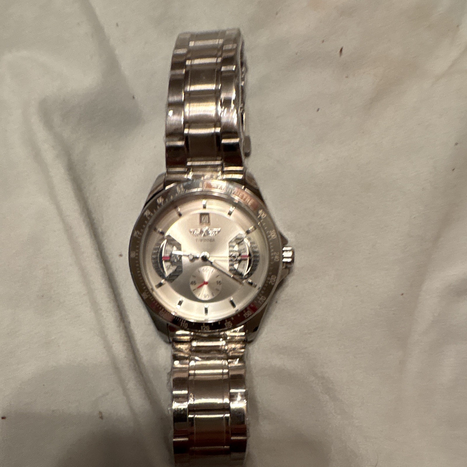 Winner Men’s Automatic Wristwatch Silver Stainless Steel Tachymeter Sub-Dials