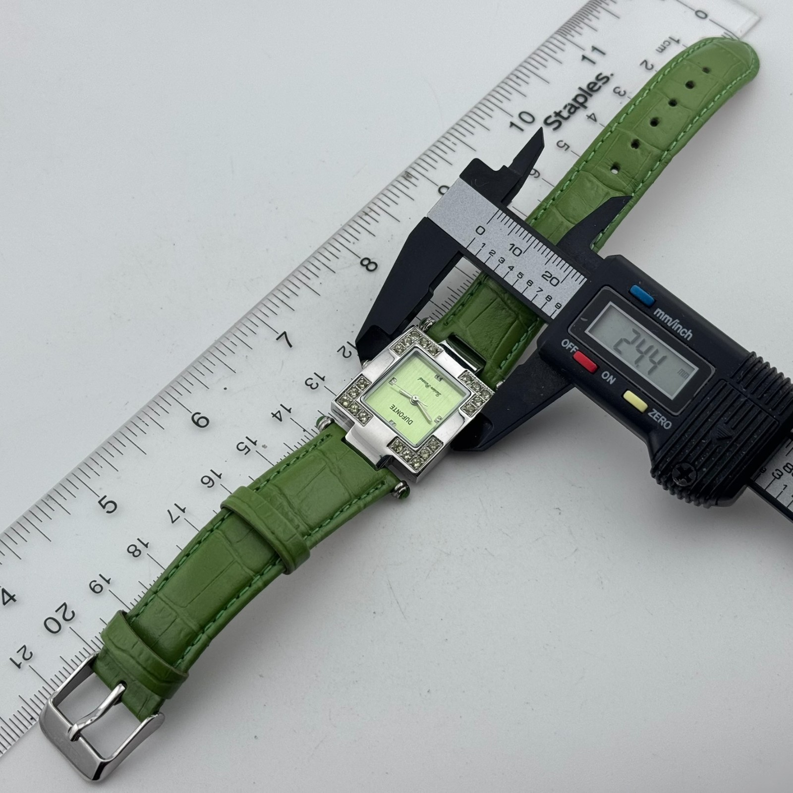 Dufonte Lucien Piccard Quartz Watch Women Silver Green Square Leather New Batter