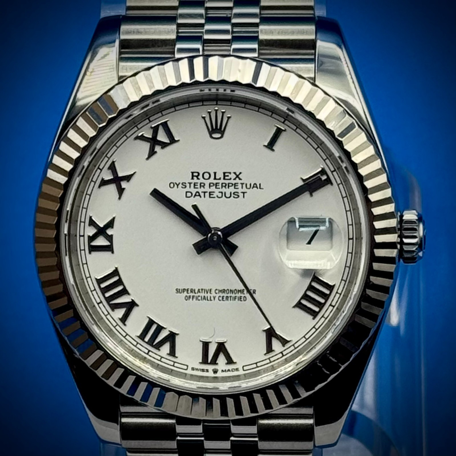 Rolex Datejust 41mm Fluted Bezel White Roman Dial Jubilee Bracelet REF 126334