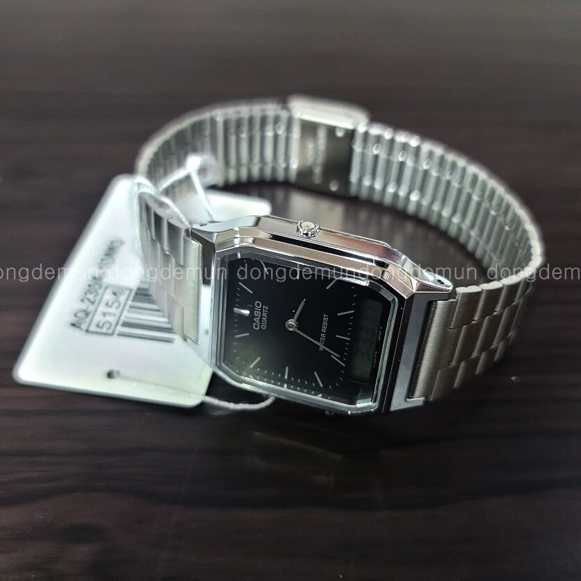 CASIO Watch ORIGINAL AQ-230A-1D Retro Vintage Digital SILVER Black