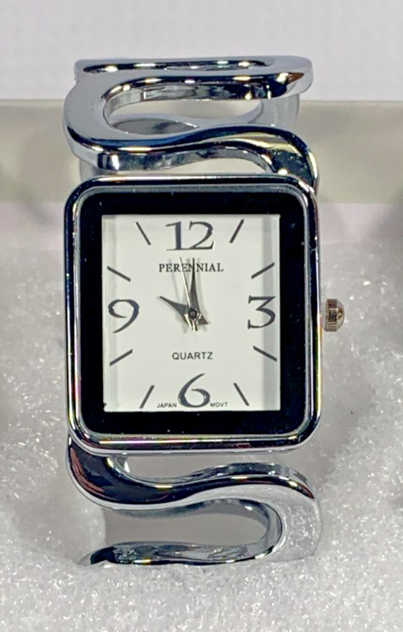 Perennial Women’s Silver Tone Cuff Bracelet Watch Quartz 6.5″