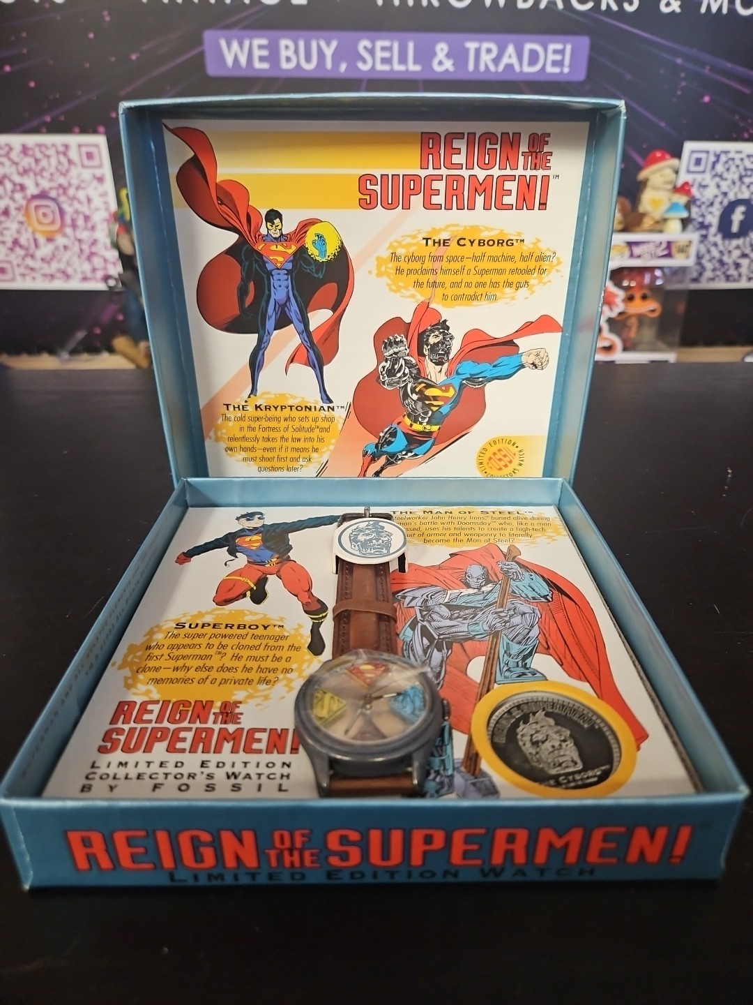 1993 Fossil Superman Collector’s Watch Reign of The Supermen Watch No Paper