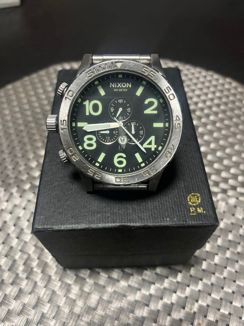 Nixon 51 30 Chrono Chronograph Watch Stainless Steel Silver Band Black Dial