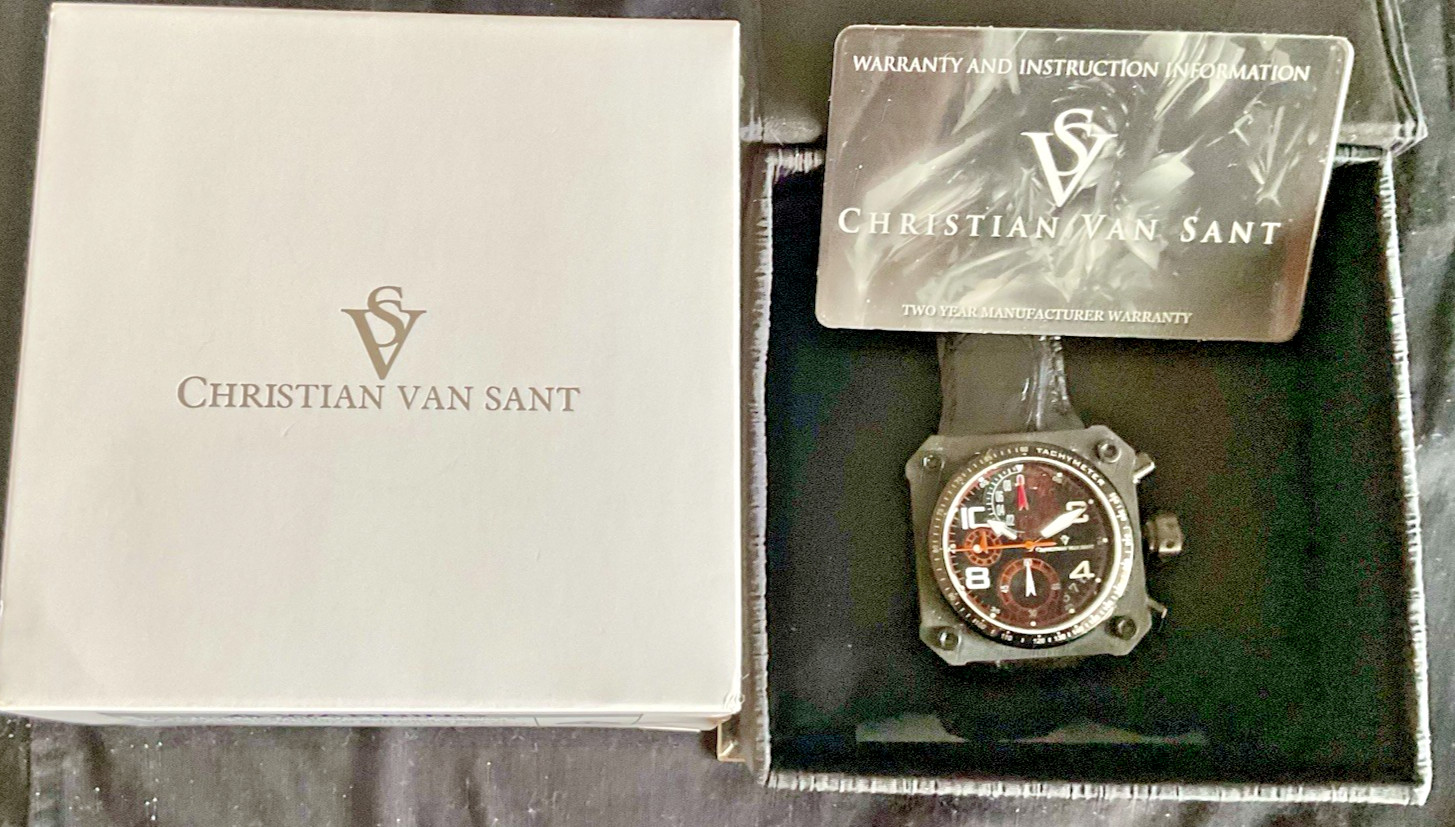 EUC Christian Van Sant Square Bold Chronograph w Original Box