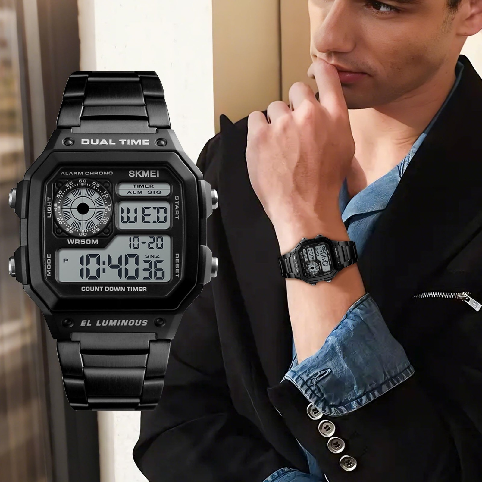 Watches for Men,Military Digital Sports Square Gold Watch with Waterproof Dua…
