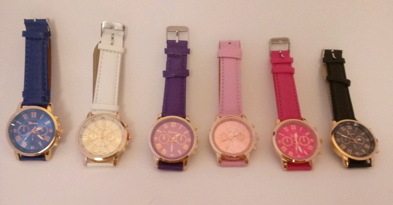 NEW! Set of 6 Geneva Watches , Pink, Purple, Navy Blue, White, Black & Hot Pink