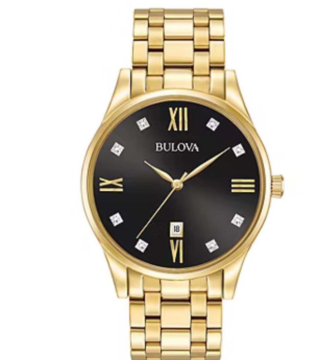 Bulova Men’s Gold-Tone Stainless Steel Watch with Diamond Accents