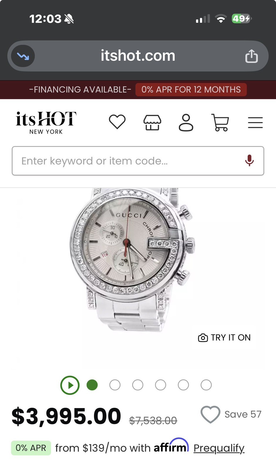 Gucci Men’s Watch 101M G-Chrono with Diamonds