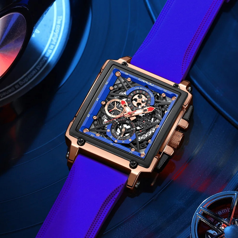 CRRJU Men Watch Luxury Brand Wristwatch Red Strap Male Rectangle Sport Watches