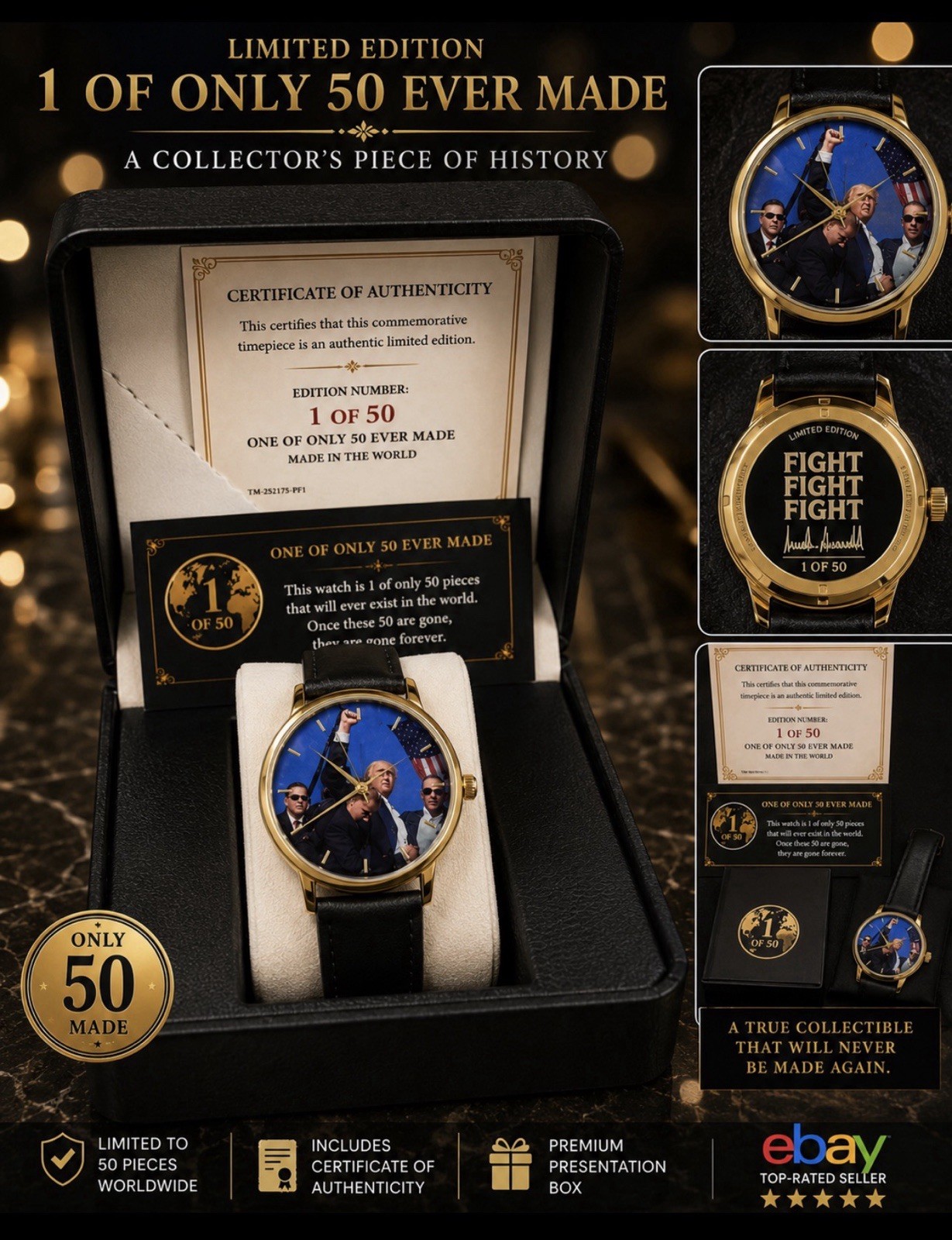 Limited Edition, Trump Fight Fight Fight Commemorative Watch Only 50 Produced