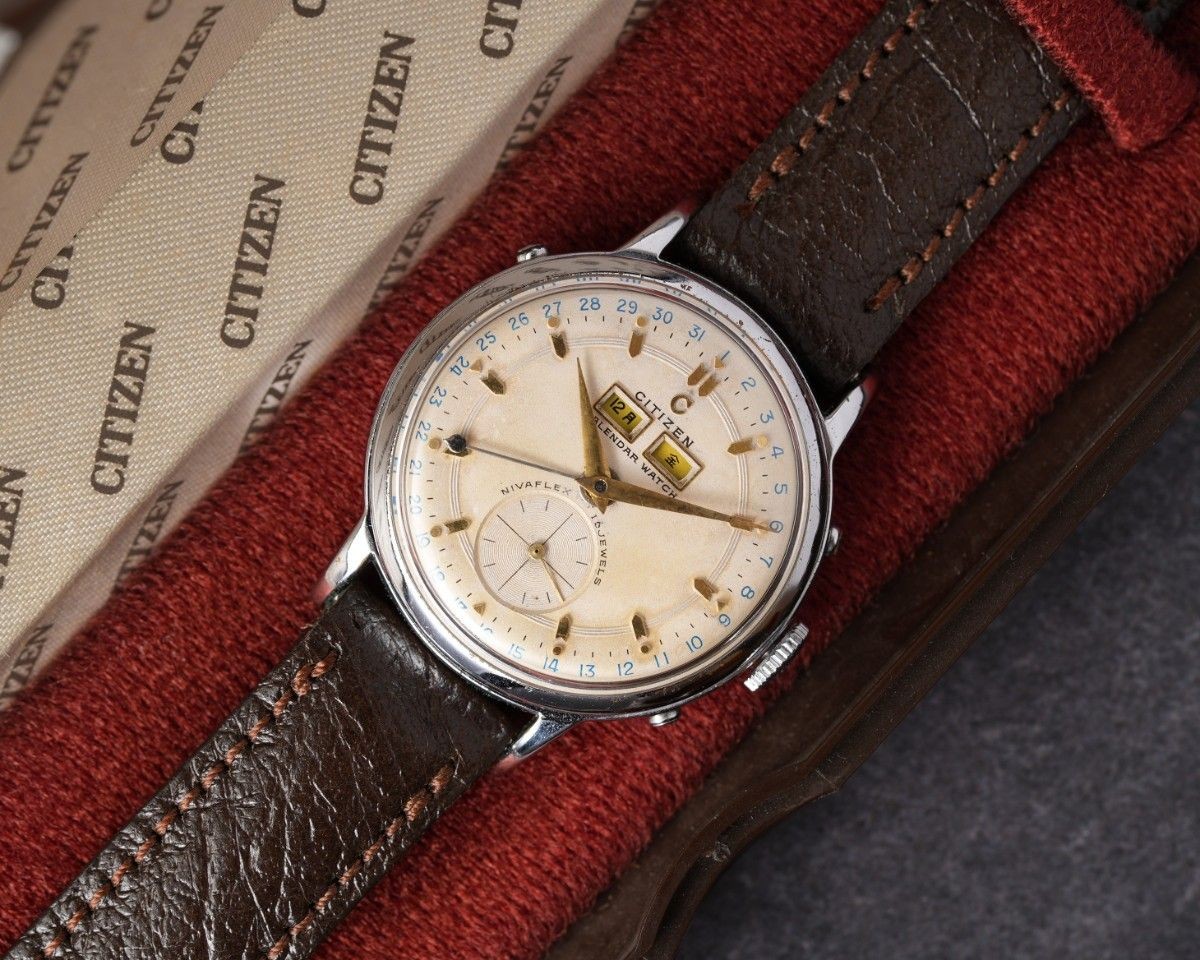 1950s Citizen Triple Calendar Ref.1505 Cal.59 Manual Wind Vintage Watch Box