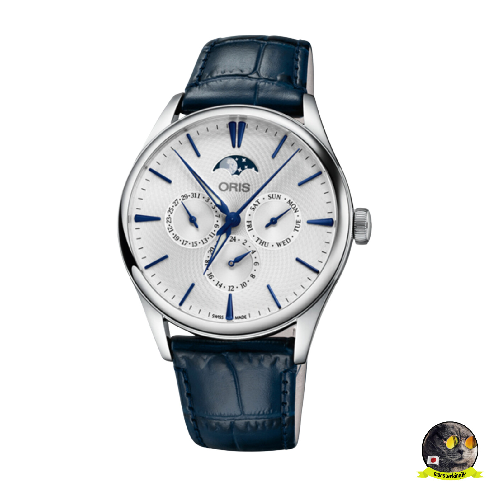 Oris Artelier Complication moon phases 781 7729 4051 52166FC BLue Calfskin NEW
