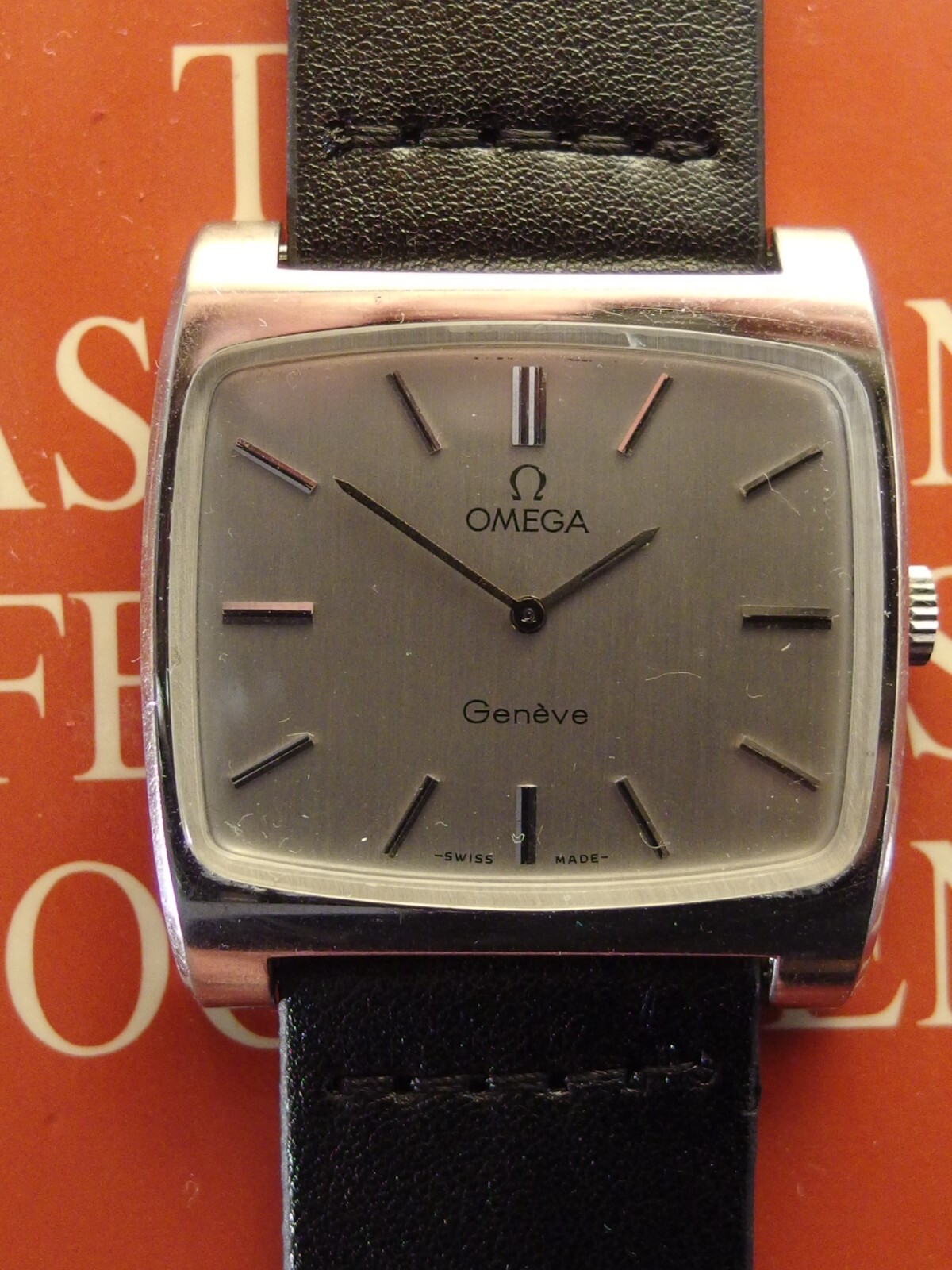 4392 VINTAGE OVERSIZED OMEGA GENEVE “TV” W WATCH IN STEEL, REF 111.0109, C.1970