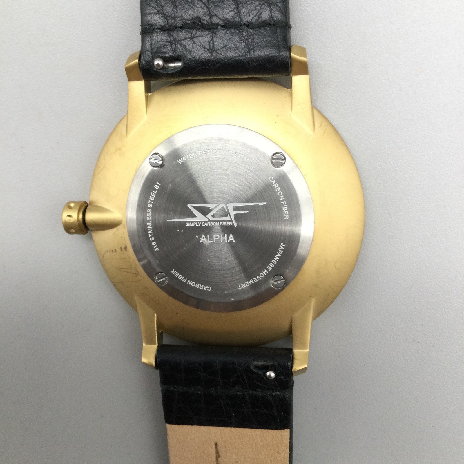 SCF Simply Carbon Fiber Watch Men 40mm Black Tone Dial Leather Band New Battery