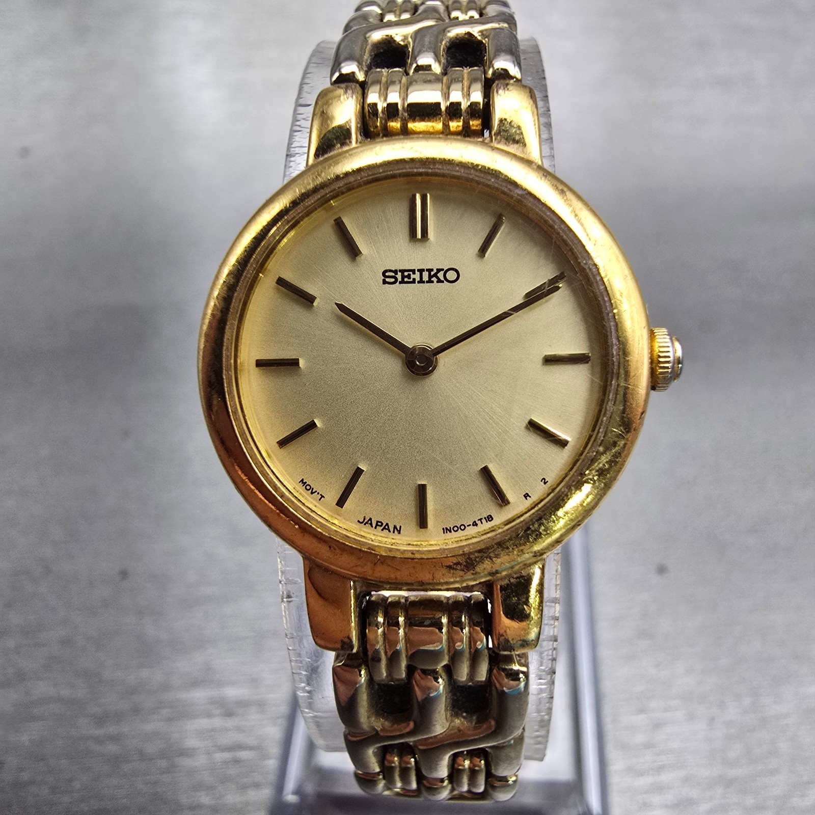 Seiko Watch Women 21mm Champagne Dial Gold Tone Round 1N00-1E09 New Battery VTG