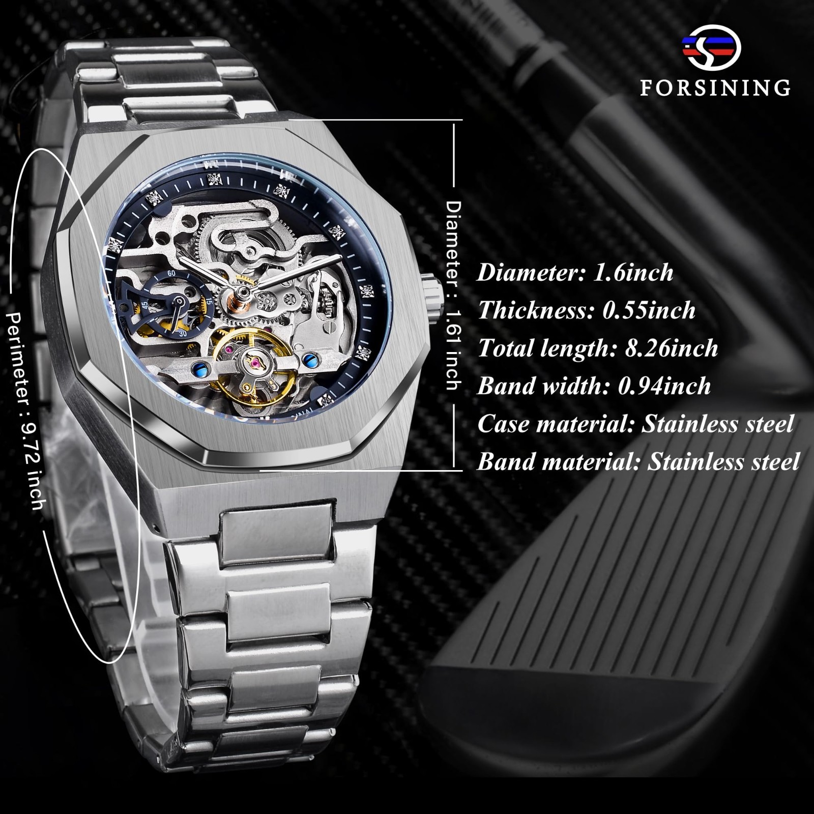 Vintage Men’s Automatic Mechanical Watch – Big Dial, Luminous Moon Phase, Hollow