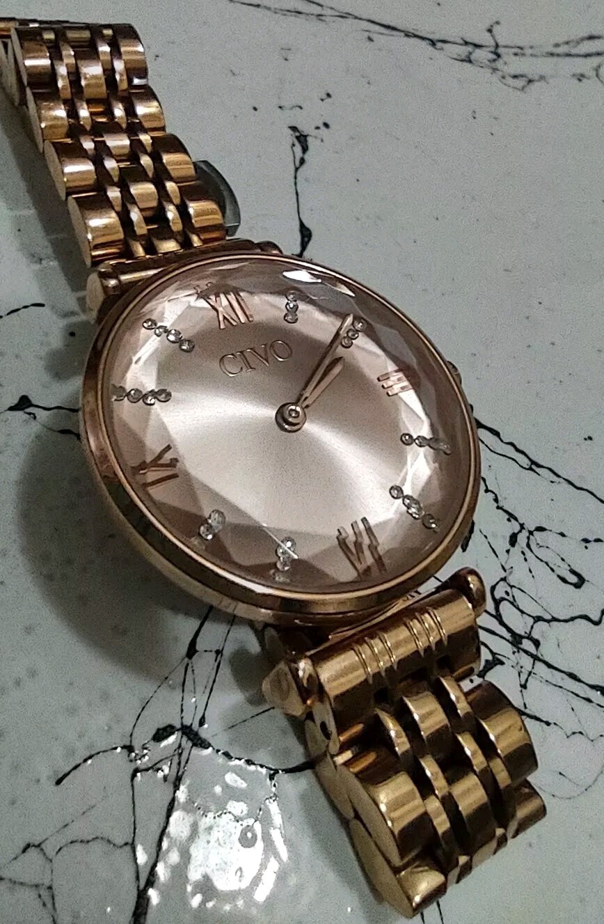 CIVO 8095 Women Rose Gold Stainless Steel Band Analog Dial Quartz Wrist Watch