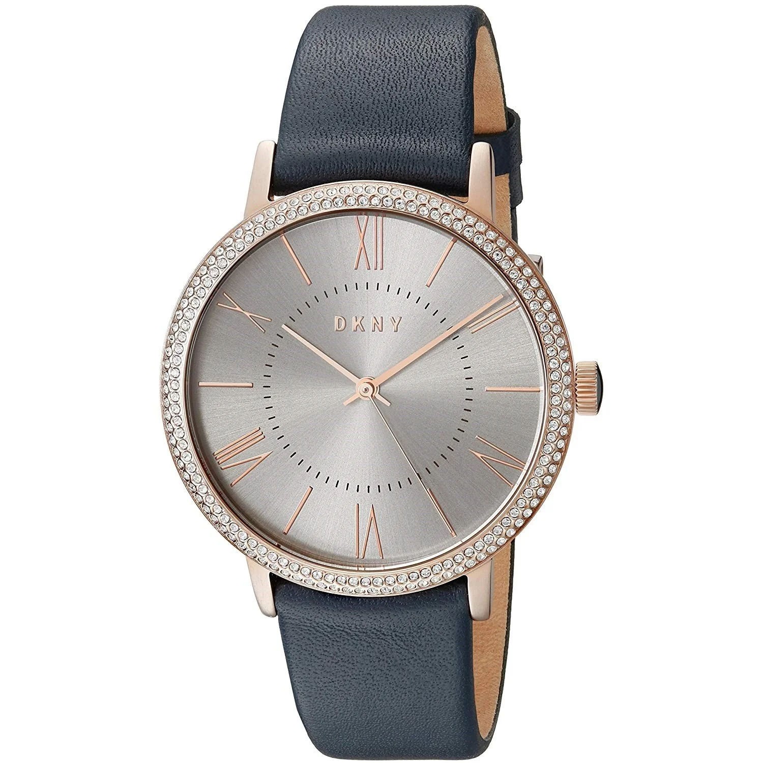 DKNY Willoughby Quartz Rose Crystal Set Bezel Blue Strap Womens Watch NY2546