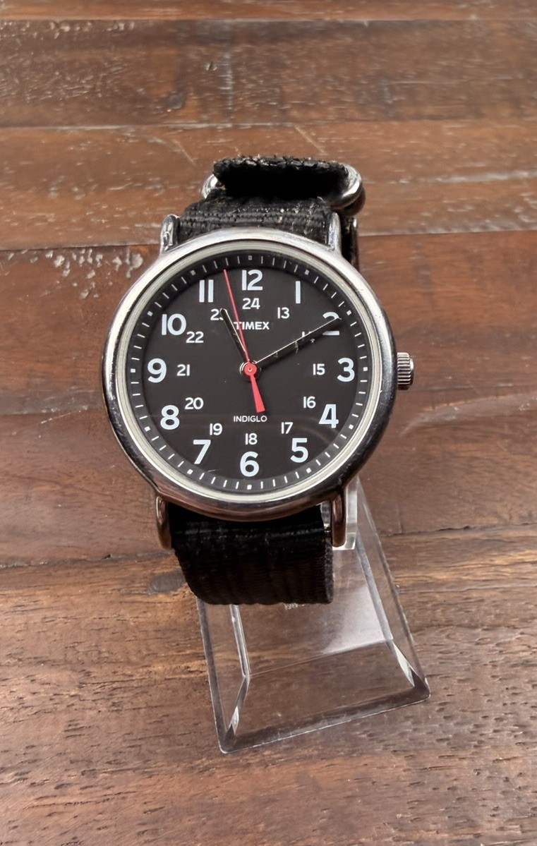 Timex Weekender Watch Mens 38mm Black Military Dial Canvas NATO Strap Nice