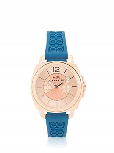 Coach Womens Mini Boyfriend Blue Silicone Signature Strap Watch 14502095