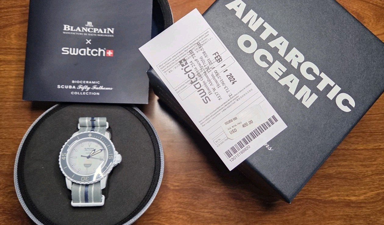 Blancpain x Swatch Scuba Fifty Fathoms Antarctic Ocean Watch Box Papers
