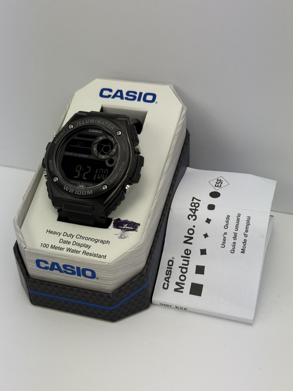 Casio Men’s Digital Sport Watch Black Resin Band Illuminator WR100M MWD100HB-1BV
