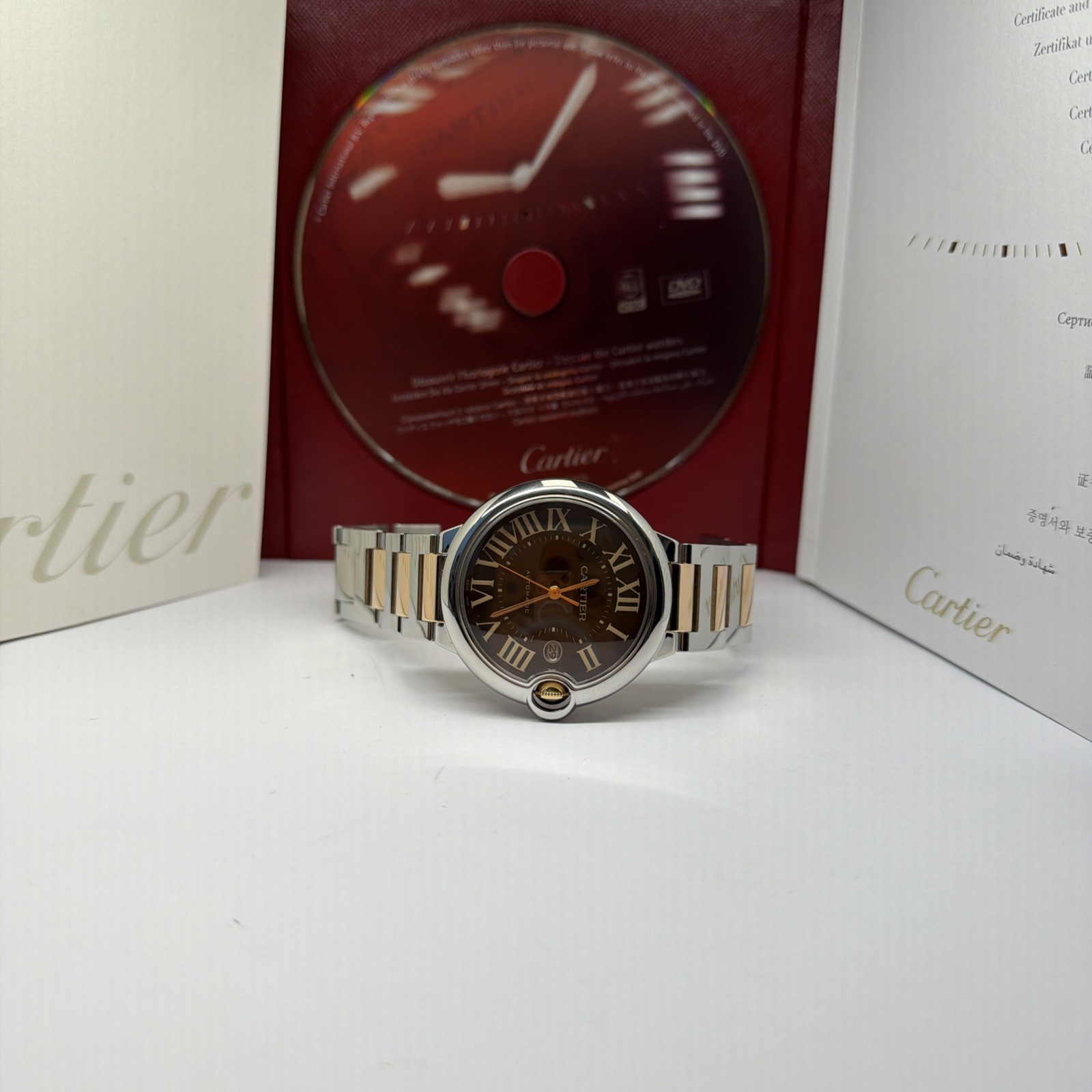 Cartier Ballon Bleu 42mm 18k Rose Gold Stainless Chocolate Dial W6920032