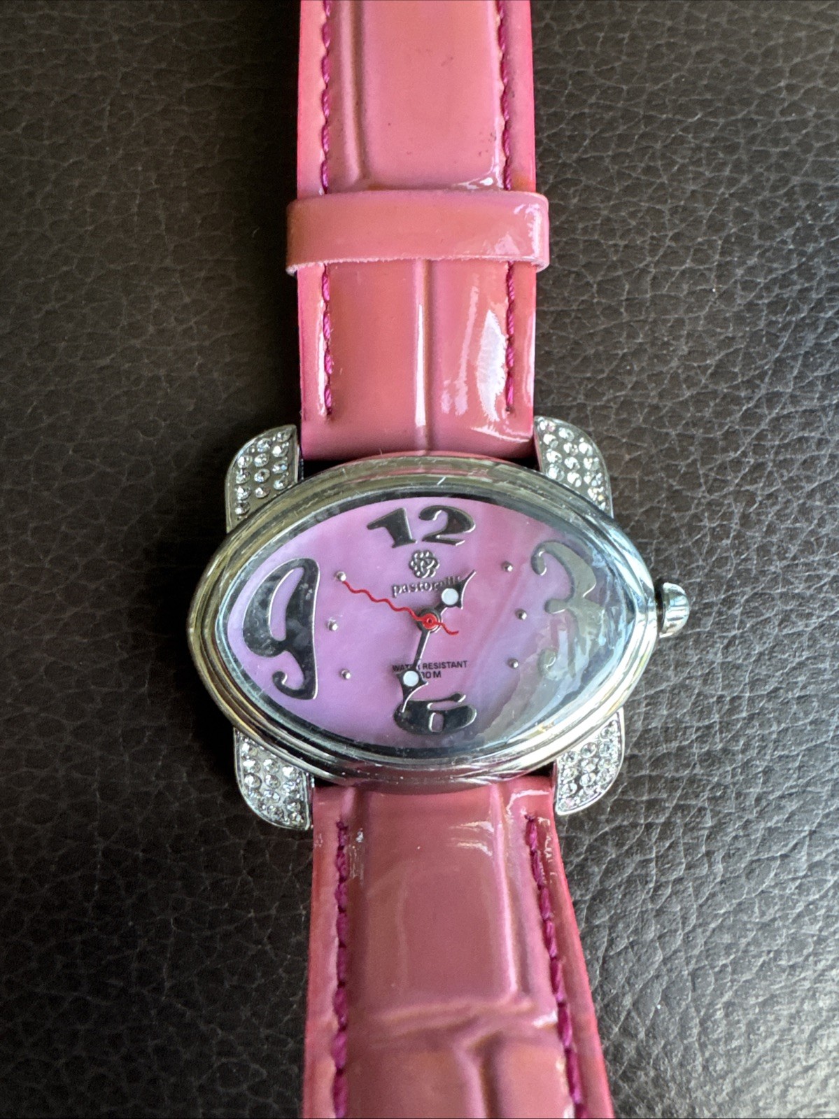 Pastorelli Wristwatch Oval Silver Case Pink Dial Pink Leather Strap Water Resis…
