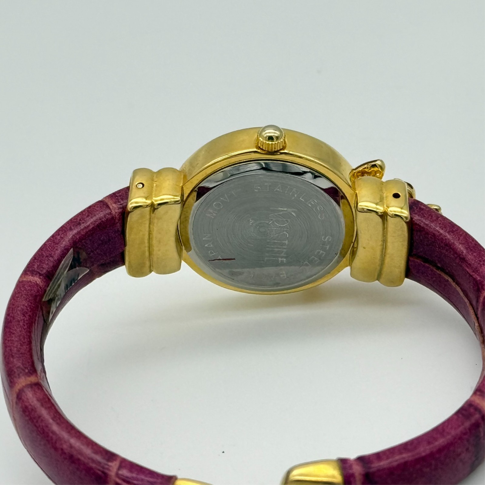 Women’s KRISTINE Red Hat Society Gold Tone Bangle Watch, Pink Band, Quartz, Runs