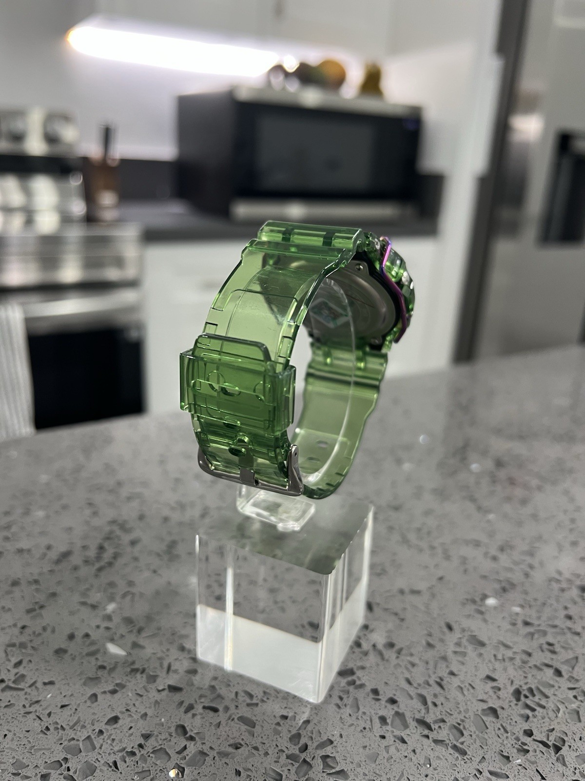 Gshock DW5600 Mod Custom Skmei Watch Clear Green Black Dial / Green Travel Case