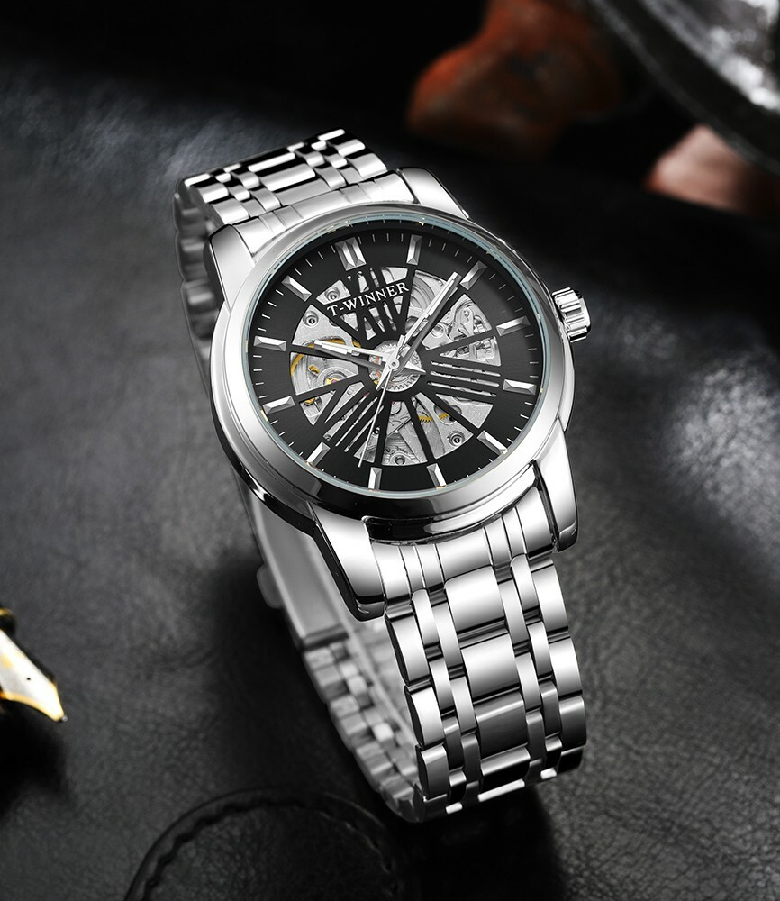New Arrival Men’s Skeleton Self-wind Automatic Mechanical Watch Black
