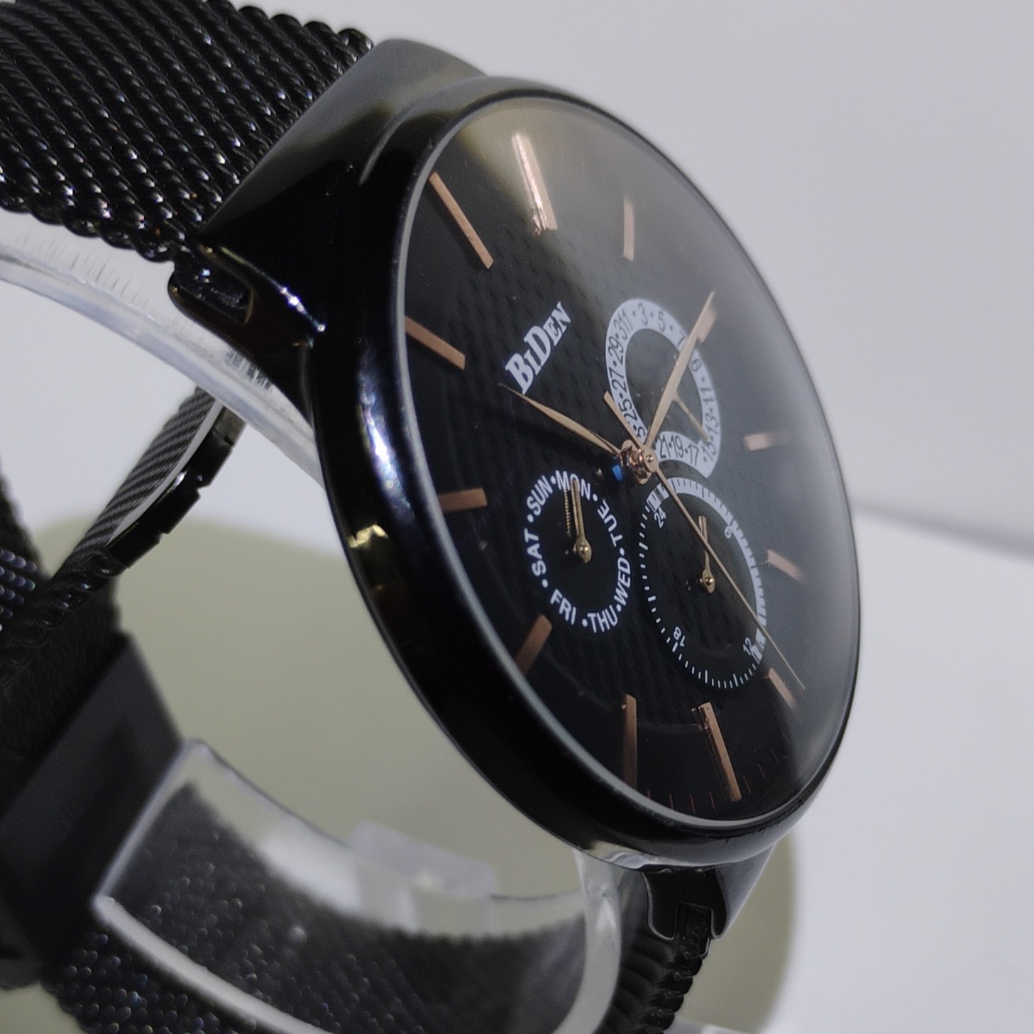 Biden Black Stainless Steel Mesh chronograph Day & Date Analog Dress Wristwatch