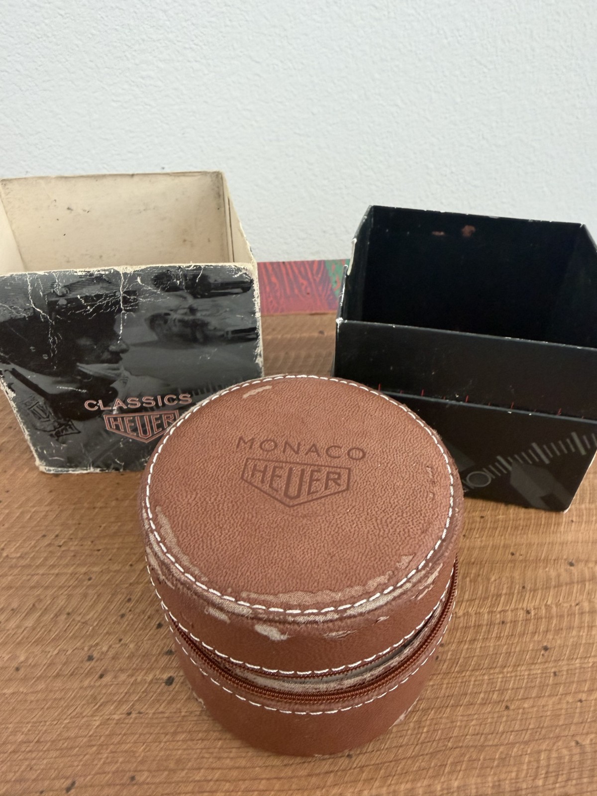Vintage Monaco Heuer Leather Watch Case w/ Partial Outer Box