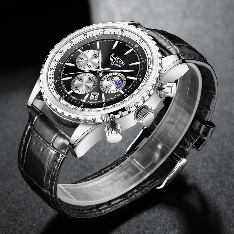 2026 Men Watch Quartz Date Moonphase Luminous Chronograph Waterproof Wristwatch