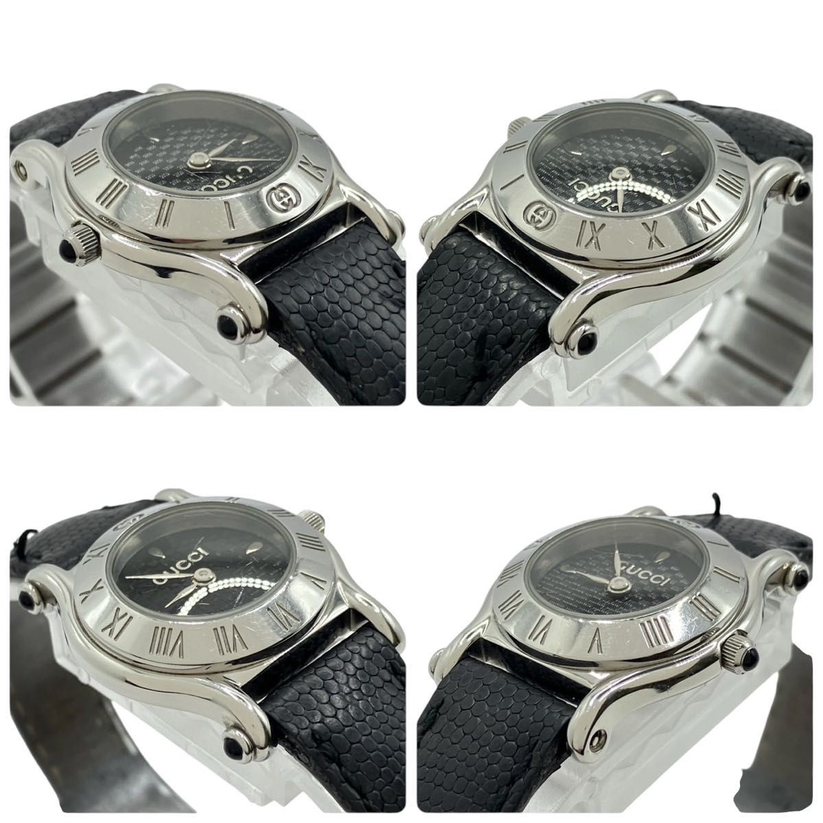 Working GUCCI Watch Black Dial Quartz Silver Leather Strap
