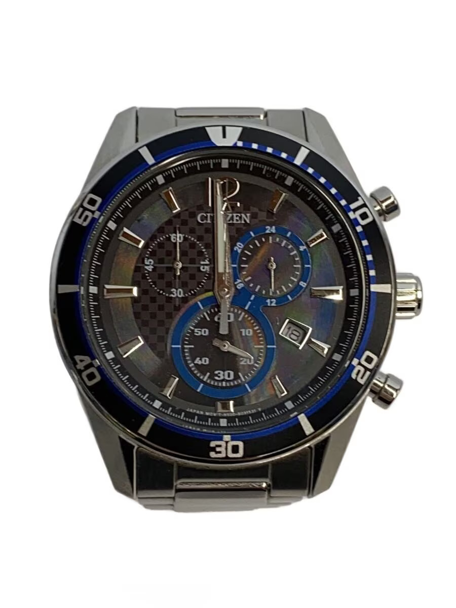 CITIZEN Chronograph Eco Drive Solar Watch Analog Stainless BLK SLV h500 s061083